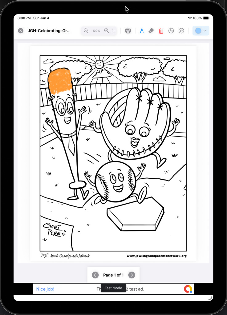 iColor Pages app on iPad showing coloring interface with tools